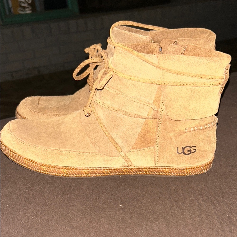 UGG Light Brown Suede Lace-Up Boots